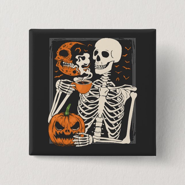 Chapa Cuadrada Skeleton Beber café Lover Halloween Skull SQ (Anverso)
