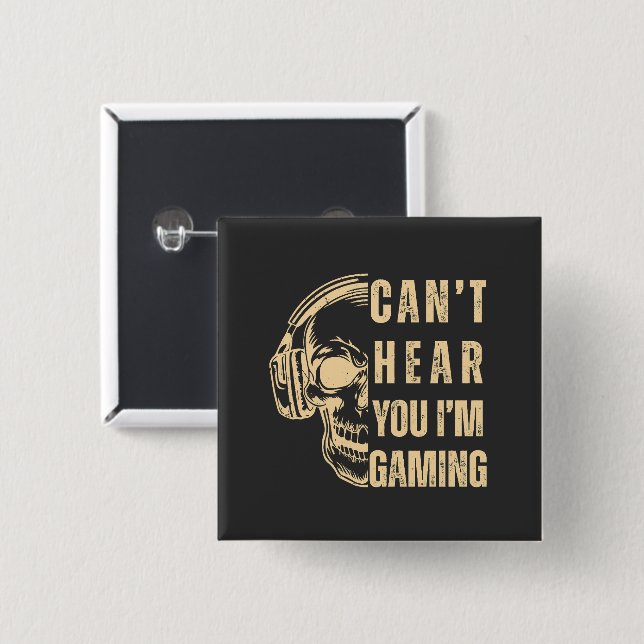 Chapa Cuadrada Skull Gamer Art – Can’t Hear You (Anverso y reverso)