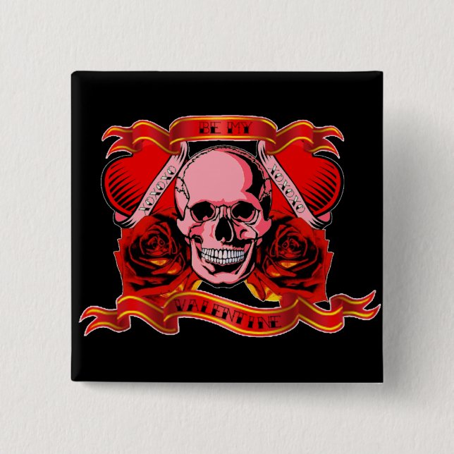 Chapa Cuadrada Skulls Valentine (Anverso)