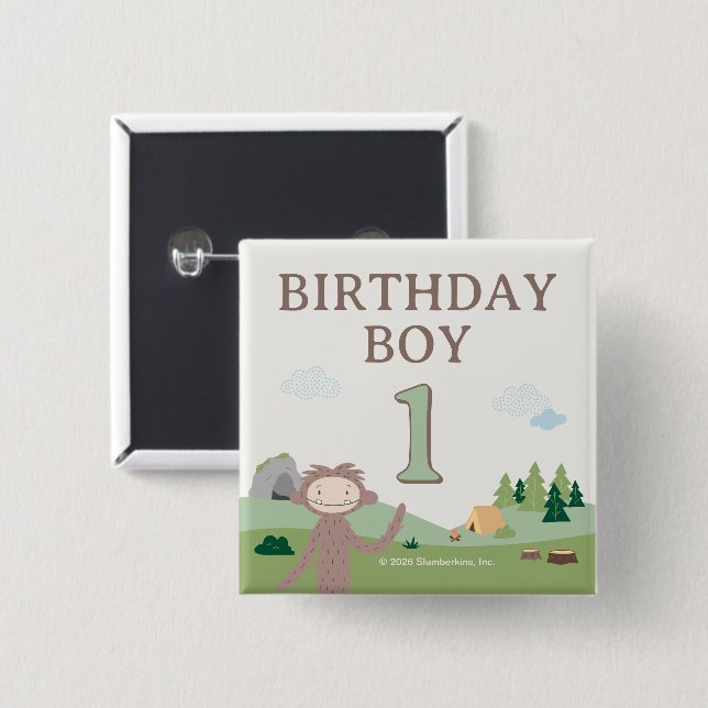 Chapa Cuadrada Slumberkins Bigfoot Birthday Boy (Anverso y reverso)