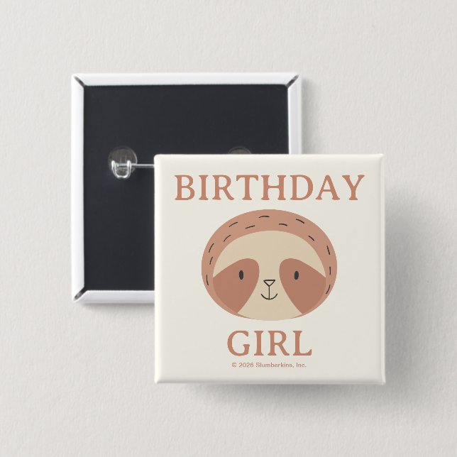Chapa Cuadrada Slumberkins Sloth Birthday Boy (Anverso y reverso)
