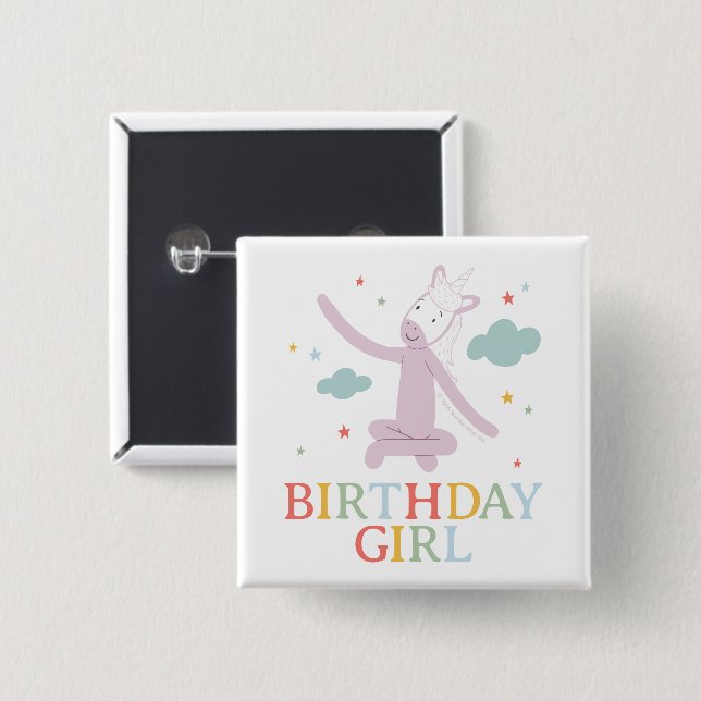 Chapa Cuadrada Slumberkins Unicorn Birthday Girl (Anverso y reverso)