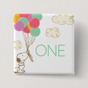 Chapa Cuadrada Snoopy and Balloons Primer cumpleaños