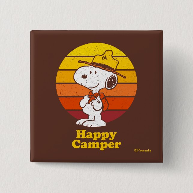 Chapa Cuadrada Snoopy | Beagle Scout - Camper feliz (Anverso)