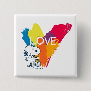 Chapa Cuadrada Snoopy   Corazón de amor arcoiris