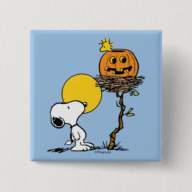 Chapa Cuadrada Snoopy & Woodstock Nest con Jack O' Lantern (Anverso)