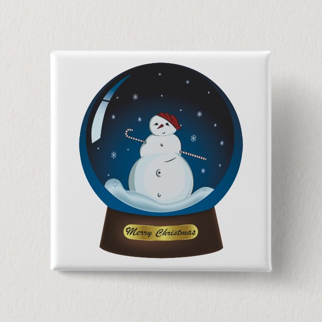 Chapa Cuadrada Snowglobe con un lindo muñeco de nieve (Anverso)