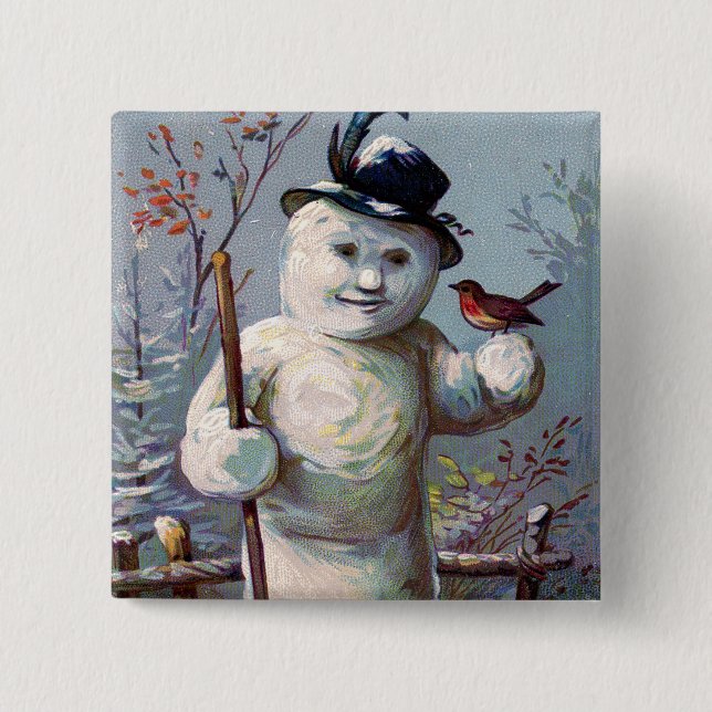 Chapa Cuadrada Snowman Bird Winter Songbird (Anverso)