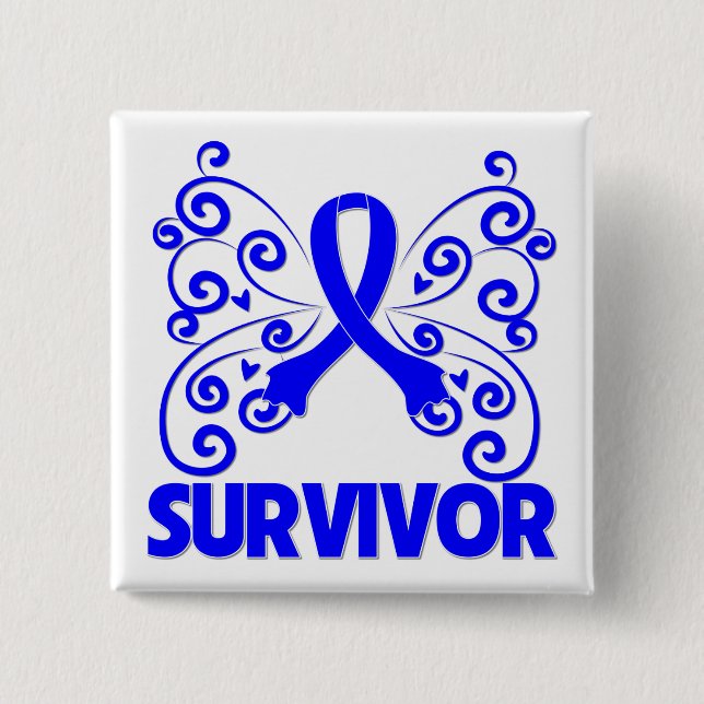 Chapa Cuadrada Sobreviviente de cáncer de colon mariposa (Anverso)