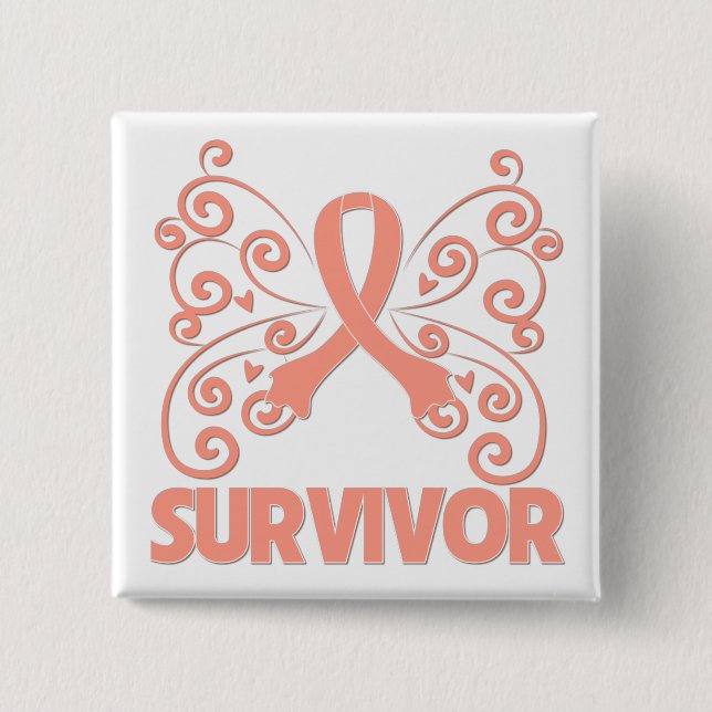 Chapa Cuadrada Sobreviviente de cáncer uterino mariposa (Anverso)