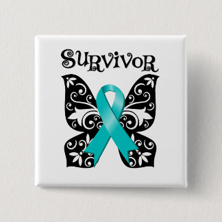 Chapa Cuadrada Sobreviviente de mariposa de cáncer de ovario