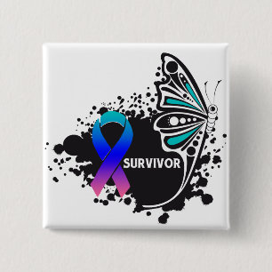 Chapa Cuadrada Sobreviviente Resumen Mariposa Cáncer tiroideo