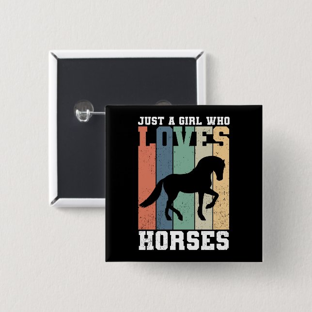 Chapa Cuadrada Sólo un chica que ama los caballos | Caballo retro (Anverso y reverso)