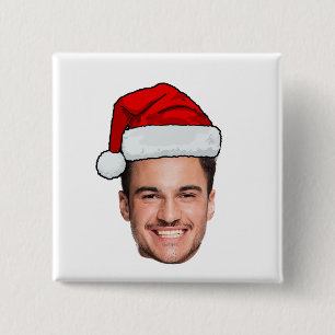Chapa Cuadrada Sombrero de Papá Noel de Foto de Cara Personalizad