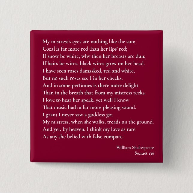 Chapa Cuadrada Sonnet 130 Los ojos de mi amante no son como (Anverso)