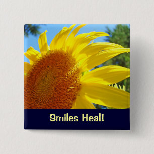 Chapa Cuadrada Sonrisas Curan! botones Amarillo Girasoles Sanació