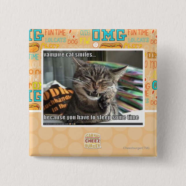 Chapa Cuadrada sonrisas del gato del vampiro (Anverso)