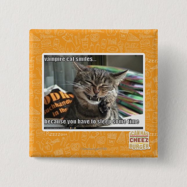 Chapa Cuadrada sonrisas del gato del vampiro (Anverso)