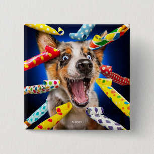 Chapa Cuadrada Sopladores de fiesta de perro feliz