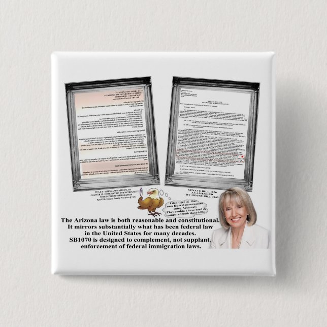 Chapa Cuadrada Soporte con Arizona - SB 1070 de la ayuda (Anverso)