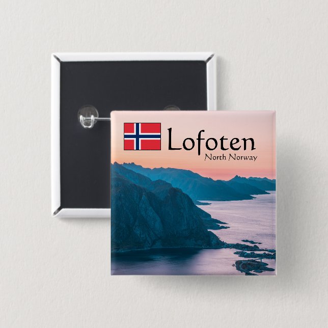 Chapa Cuadrada Souvenir de Lofoten Noruega (Anverso y reverso)
