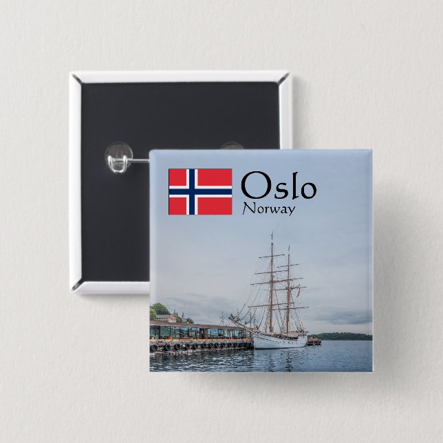 Chapa Cuadrada Souvenir de Noruega en Oslo (Anverso y reverso)