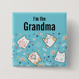 Chapa Cuadrada Soy la abuela Cute Kitty Cat Pattern Whimsical