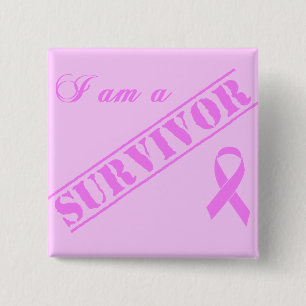 Chapa Cuadrada Soy un superviviente - cinta del rosa del cáncer