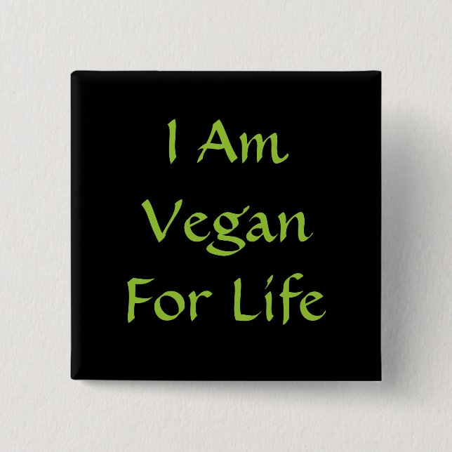Chapa Cuadrada Soy Vegan De Por Vida. Verde. Lema. Personalizado (Anverso)