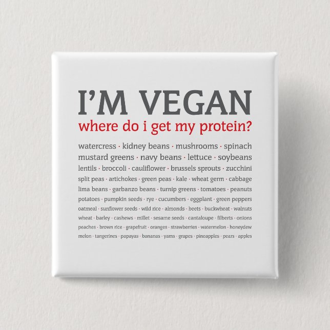 Chapa Cuadrada Soy vegano: ¿De dónde consigo mi proteína? (Anverso)