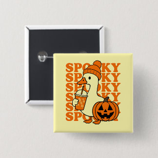 Chapa Cuadrada Spooky Duck in Beanie with Pumpkin Button