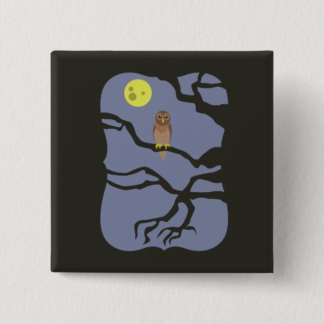 Chapa Cuadrada Spooky Halloween Owl (Anverso)