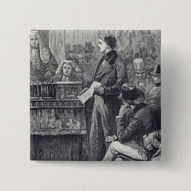 Chapa Cuadrada Sr. Gladstone que entrega su discurso virginal (Anverso)