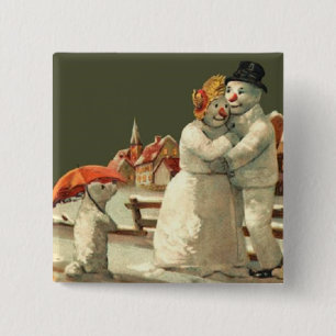 Chapa Cuadrada Sr. y señora Snowman Button