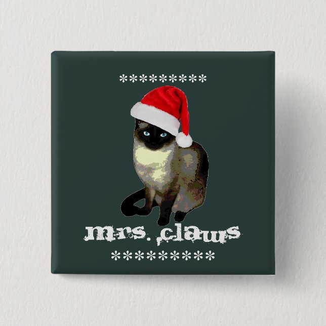 Chapa Cuadrada Sra. Claw Siamese Cat Navidades Kitty (Anverso)