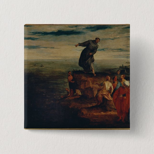 Chapa Cuadrada St Anthony que predica a los pescados, c.1580 (Anverso)