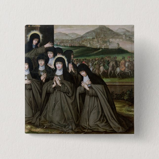 Chapa Cuadrada St. Claire con su hermana, Inés y monjas (Anverso)