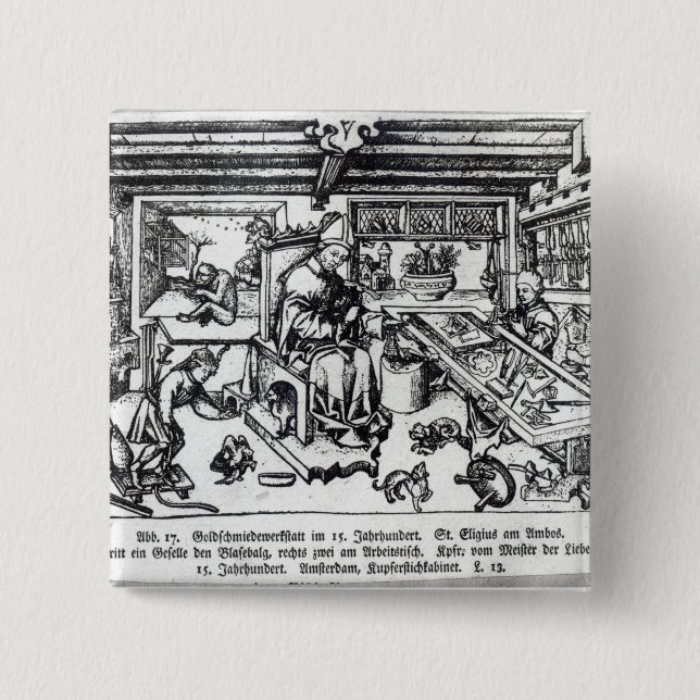 Chapa Cuadrada St. Eligius como orfebre en su taller (Anverso)