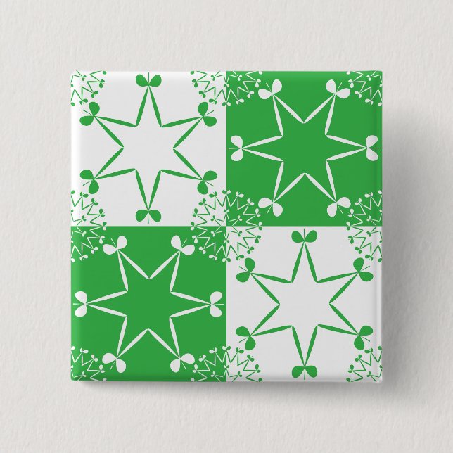Chapa Cuadrada St Patricks Day Green Clover Star Geometric (Anverso)