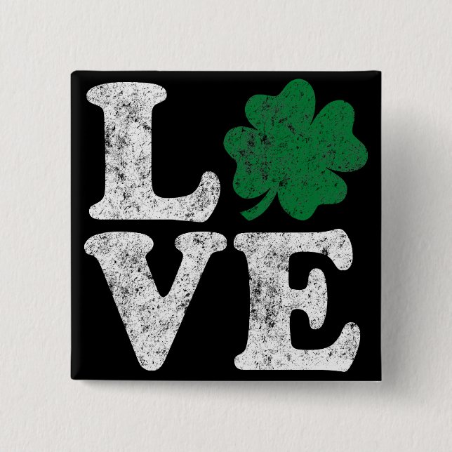 Chapa Cuadrada St Patrick's Day LOVE Shamrock Irish (Anverso)
