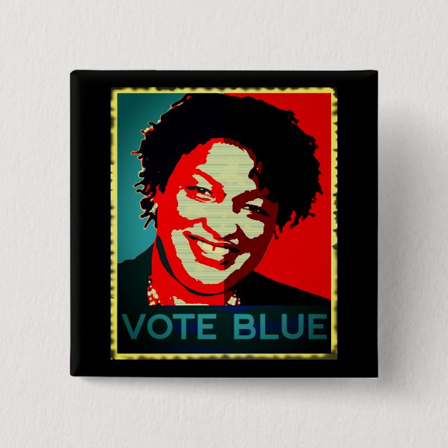 Chapa Cuadrada Stacey Abrams vota azul, gobernador de Georgia en  (Anverso)