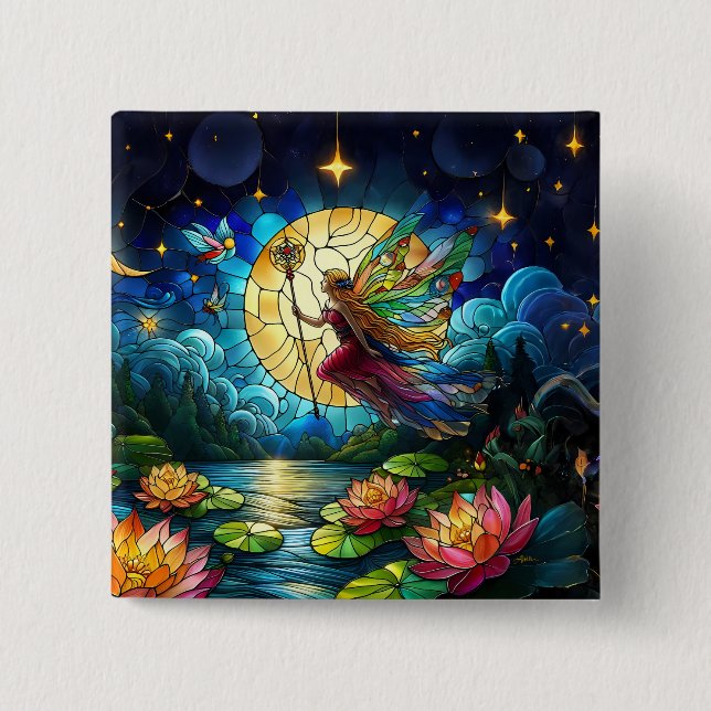 Chapa Cuadrada Stained Glass Moonlight Flight Fairy  (Anverso)