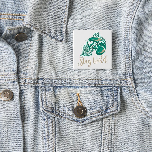 Chapa Cuadrada Stay Wild Modern Bearded Skull (Subido por el creador)