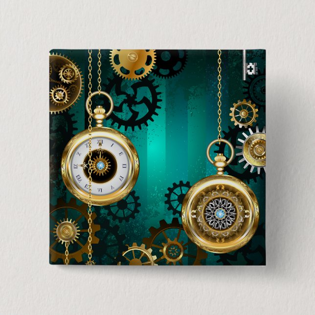 Chapa Cuadrada Steampunk Jewelry Watch sobre un fondo verde (Anverso)