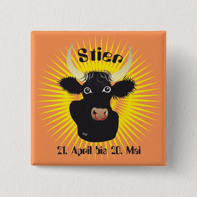 Chapa Cuadrada Stier 21. Abril bis 20. Botones Mai (Anverso)