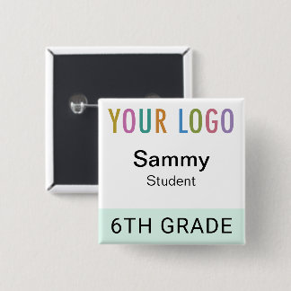 Chapa Cuadrada Student Name Tag Button with School Logo Reusable
