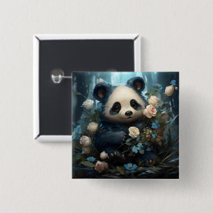 Chapa Cuadrada Suave oso panda entre Rosas de la selva