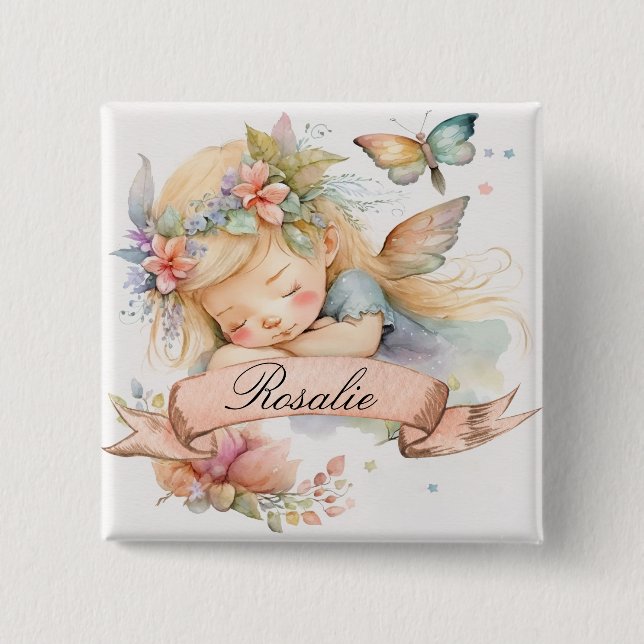Chapa Cuadrada Sueños dulces florales caprichosos niña hada durmi (Anverso)