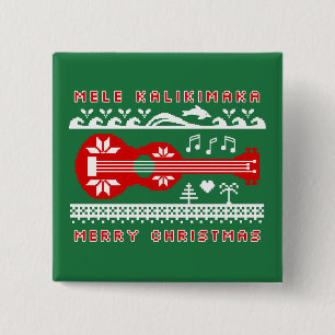 Chapa Cuadrada Suéter feo de Mele Kalikimaka (rojo en verde)