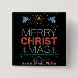 Chapa Cuadrada Suéter religioso cristiano feo de navidad